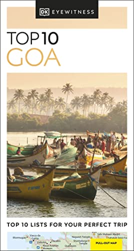 DK Eyewitness Top 10 Goa travel guide cover with boats and palm trees.