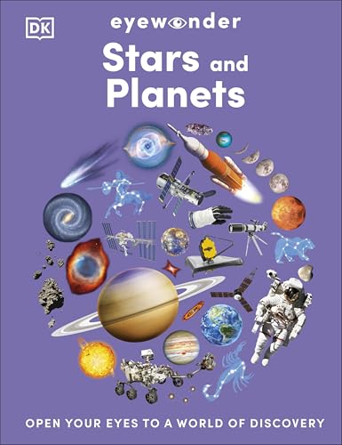 Book cover with images of planets, stars, rockets, and astronauts.