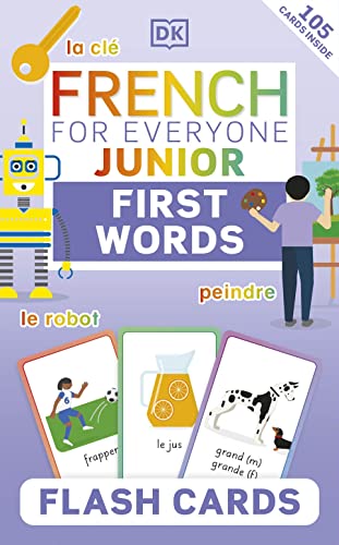 French language learning flash cards with illustrated vocabulary examples.