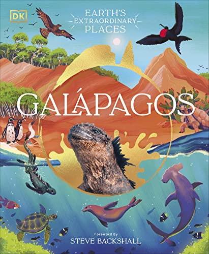 Book cover: “Galapagos” featuring diverse wildlife and volcanic landscapes.