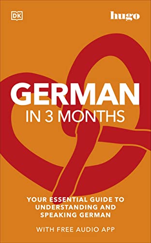 Book cover: "German in 3 Months" with a red abstract swirl design.