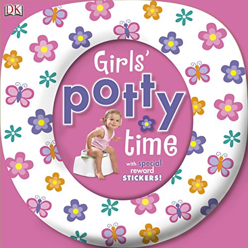 "Book cover featuring a toddler on a potty, surrounded by floral design and pink background."