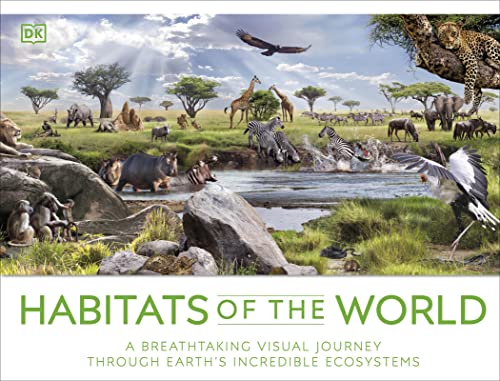 Book cover showing diverse African savanna wildlife near a river with title text below.