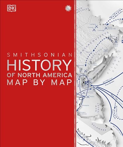 Red book cover with “History of North America Map By Map” title and map detail.