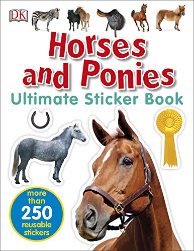 Book cover featuring horses, ponies, and equestrian ribbons, with stickers.