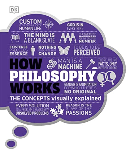 Book cover: “How Philosophy Works” with philosophical concepts in a purple cloud.