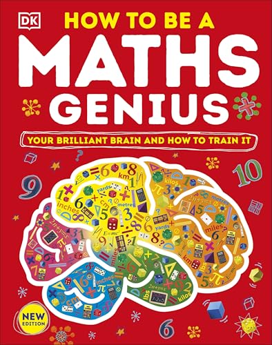 Book cover titled How to be a Maths Genius featuring a colorful brain illustration.