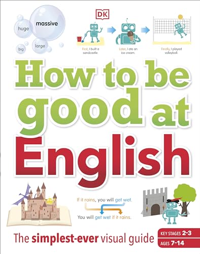 Book cover: "How to be good at English" with illustrations and text.