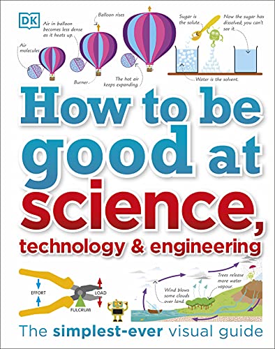 Book cover with hot air balloons, levers, and science illustrations.