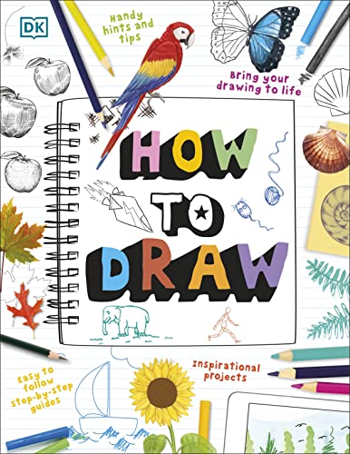 Book cover, “How To Draw,” with colorful illustrations of nature and animals.