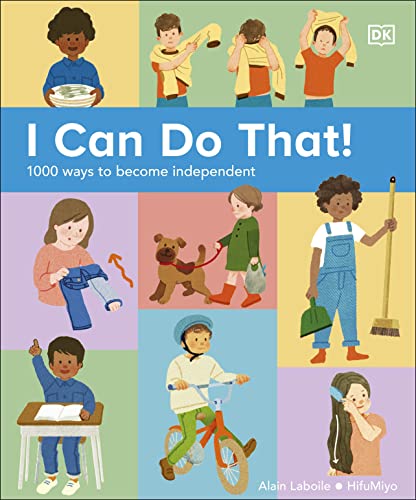 Book cover showing illustrations of children performing various independent daily tasks and activities.