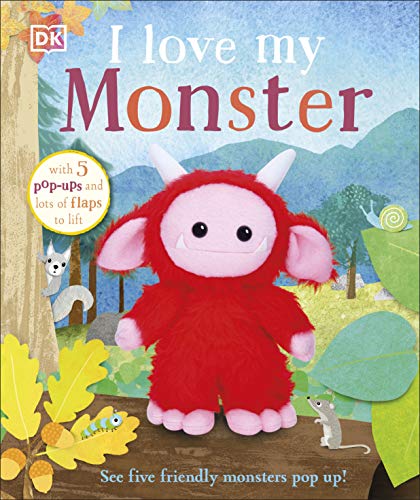 Book cover featuring a fluffy red monster with pop-ups and flaps.