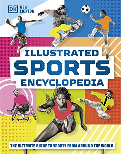 Book cover featuring diverse athletes in various sports, titled "Illustrated Sports Encyclopedia".