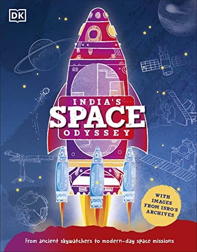 Book cover: “India’s Space Odyssey” featuring a rocket and planetary graphics.