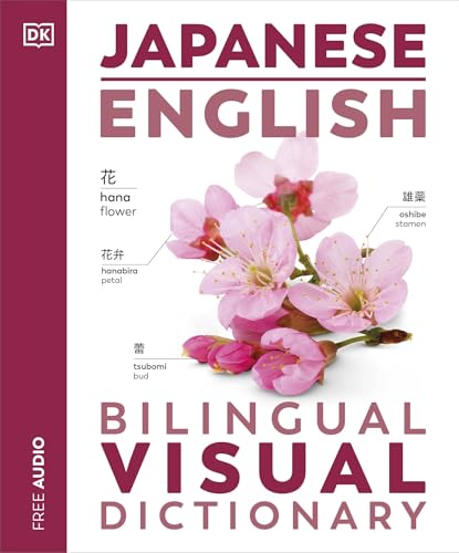 Cover of the Japanese English Bilingual Visual Dictionary featuring cherry blossom illustrations with labels.