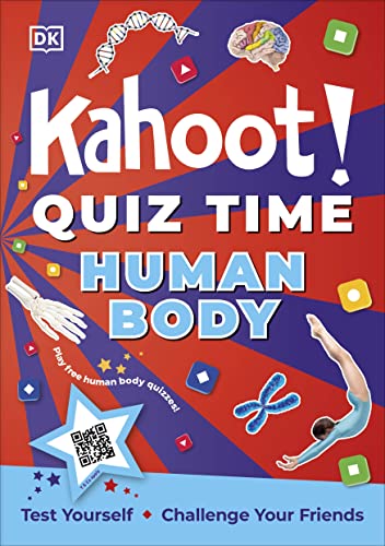 Kahoot! quiz book cover with human anatomy illustrations and a QR code.