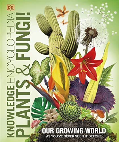 Book cover featuring diverse plants and fungi, titled "Knowledge Encyclopedia.