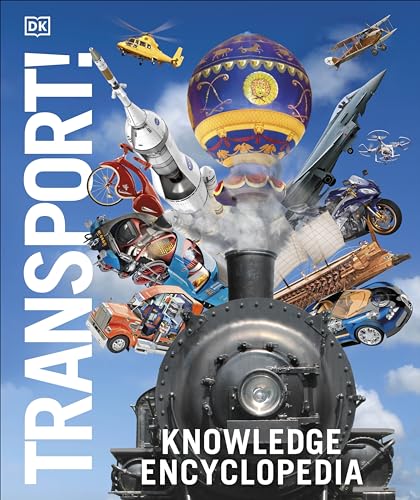 Book cover featuring various modes of transport: planes, trains, and rockets.