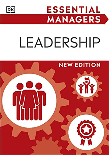 Book cover: "Leadership (Essential Managers)" with gear and people icons.