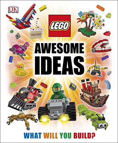 "LEGO Awesome Ideas book cover featuring various LEGO models and pieces on a white background."
