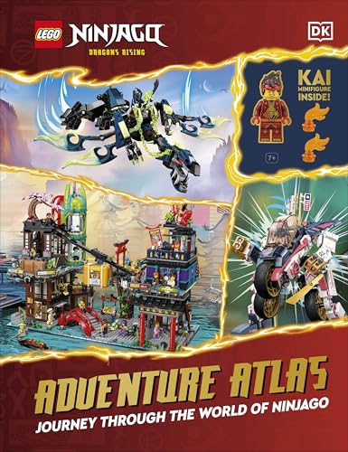 LEGO Ninjago adventure atlas cover with Kai minifigure and building scenes.