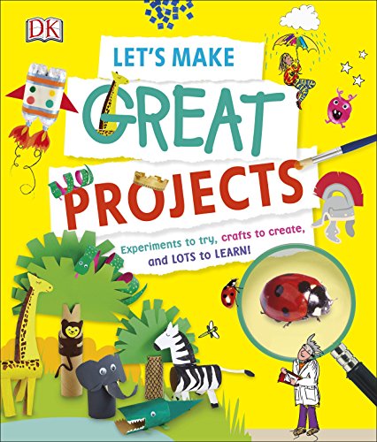 Colorful book cover with crafts, animals, and a child scientist.