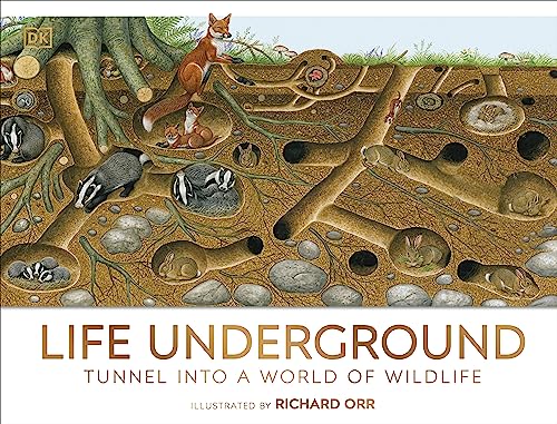 Book cover depicting a cross-section of an underground habitat with animals.