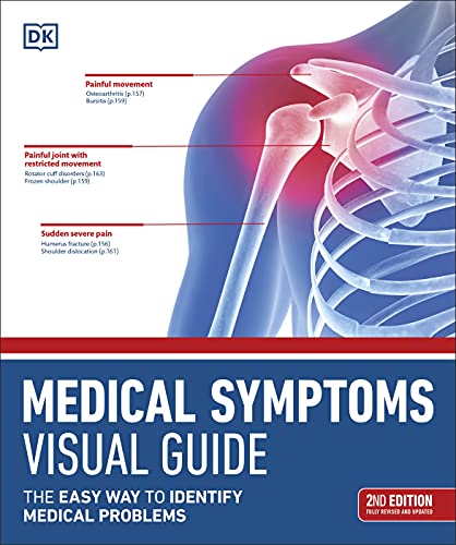 Book cover: “Medical Symptoms Visual Guide” with shoulder anatomy illustration.