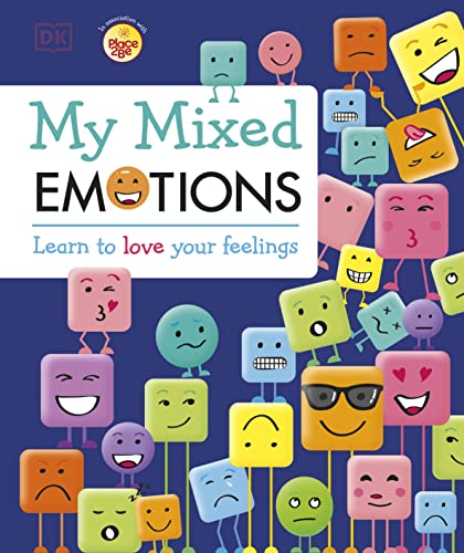 Book cover with colorful square characters displaying various emotions.