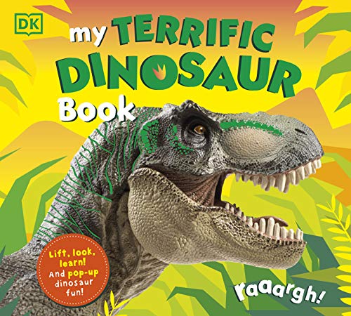 Book cover featuring a Tyrannosaurus rex with its mouth open against a yellow background.