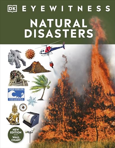 Natural Disasters" book cover with images of volcanoes, floods, and wildfires.