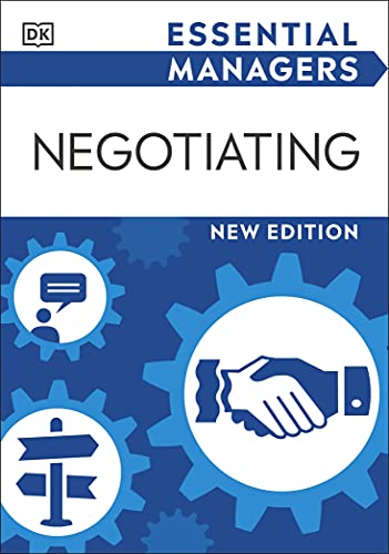 Book cover: "Negotiating" from the Essential Managers series, blue and white.