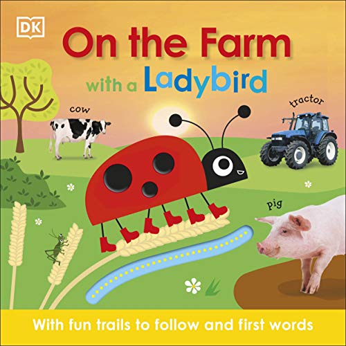 Children’s book cover featuring a red ladybird on a green farm scene.