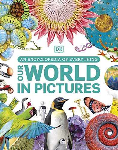 Book cover: "Our World in Pictures" with diverse flora, fauna, and Earth imagery.