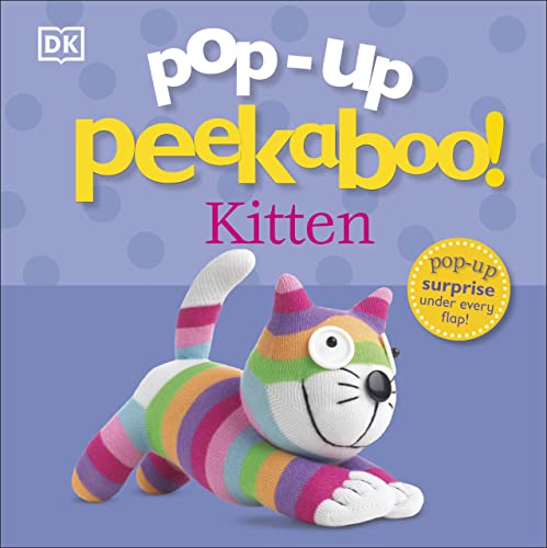 Cover of "Pop-Up Peekaboo! Kitten" book with a colorful striped kitten.