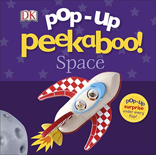 "Children's book cover featuring a red and white rocket ship against a purple background."