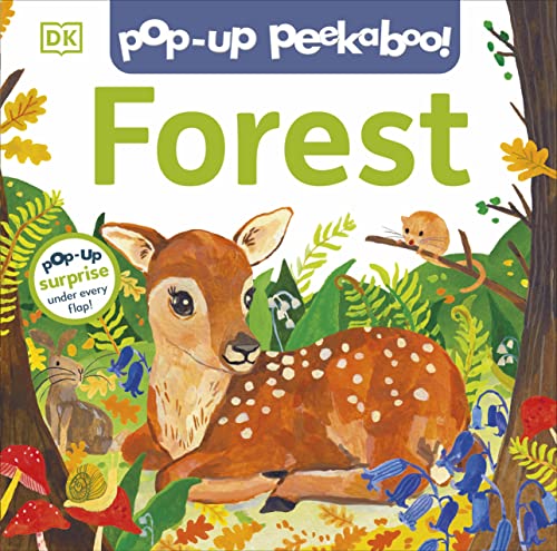 Pop-up book with colorful forest animals hiding amongst trees and foliage.