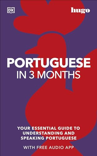 Book cover titled Portuguese in 3 Months with a red rooster on purple background.