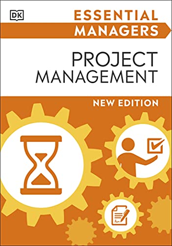 Book cover: "Project Management (Essential Managers)" with clock and gear icons.