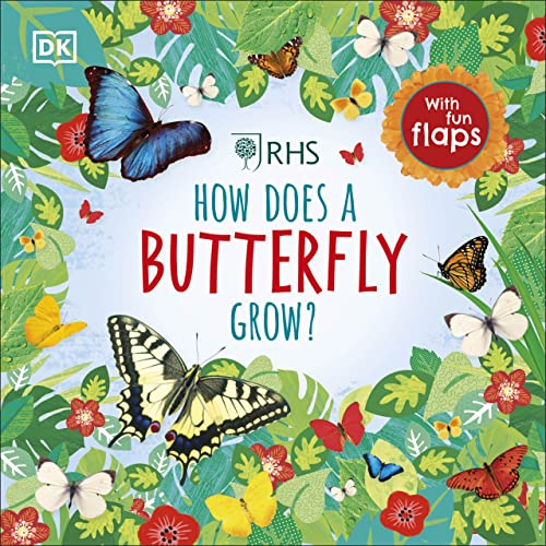 Book cover depicting butterflies, caterpillars, and colorful flowers.