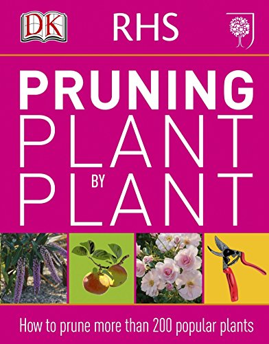 "Book cover with pink background, white text, and images of plants and pruning shears."