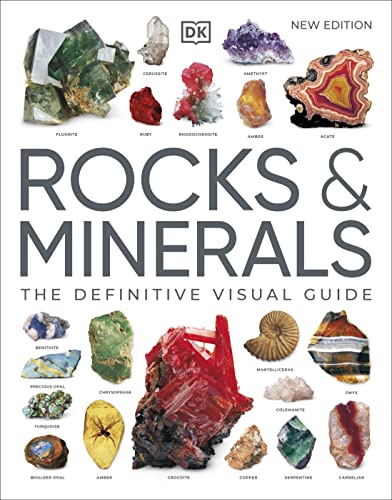Book cover titled Rocks & Minerals featuring various colorful mineral specimens on white background.