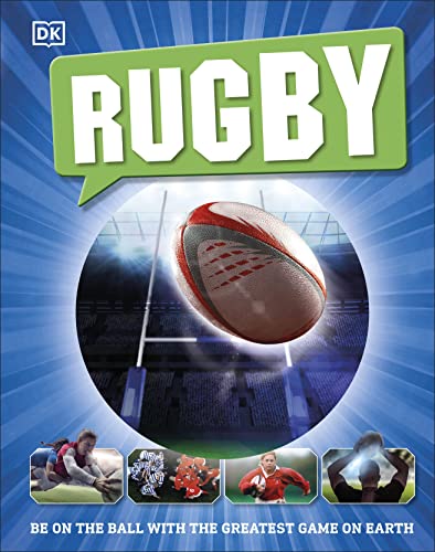 Book cover titled Rugby with a central rugby ball and four smaller action photos.