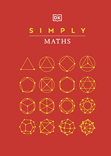 Red book cover with “Simply Maths” title and geometric shapes.
