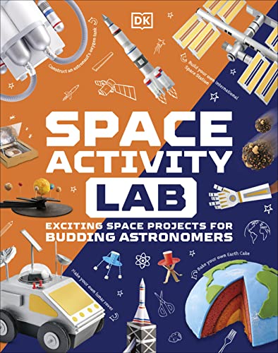 Book cover with space rockets, planets, and a lunar rover illustration.