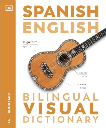 Cover of a Spanish English bilingual visual dictionary featuring an illustrated acoustic guitar.