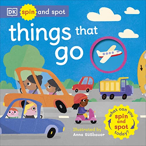 Children’s book cover with colorful illustrations of vehicles and people.