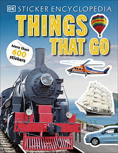 Book cover featuring a steam train, helicopter, sailing ship, and a blue car.