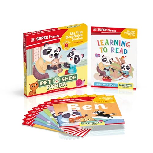 DK Super Phonics book set with panda illustrations and decodable stories.