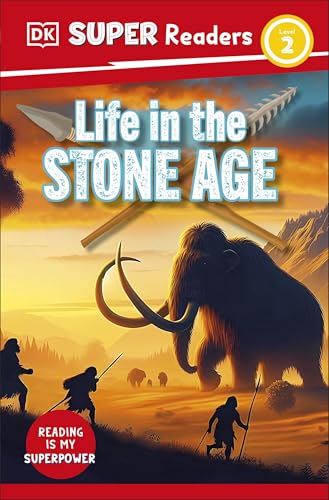 Book cover: "Life in the Stone Age" with mammoth and early humans.